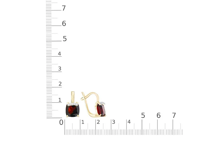 Серьги из жёлтого золота с 2 гранатами и 10 фианитами