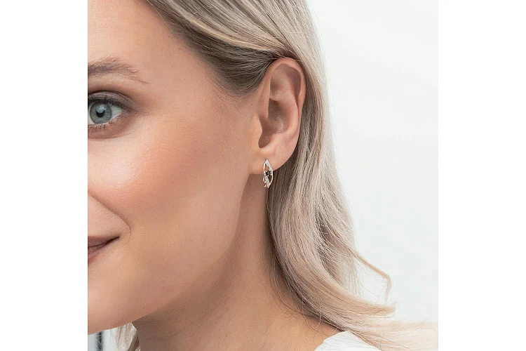 Серьги из красного золота с 2 раухтопазами и 16 фианитами