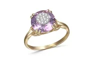 Кольцо из жёлтого золота с аметистом и 14 бриллиантами
