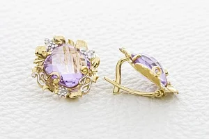 Серьги из жёлтого золота с 2 аметистами