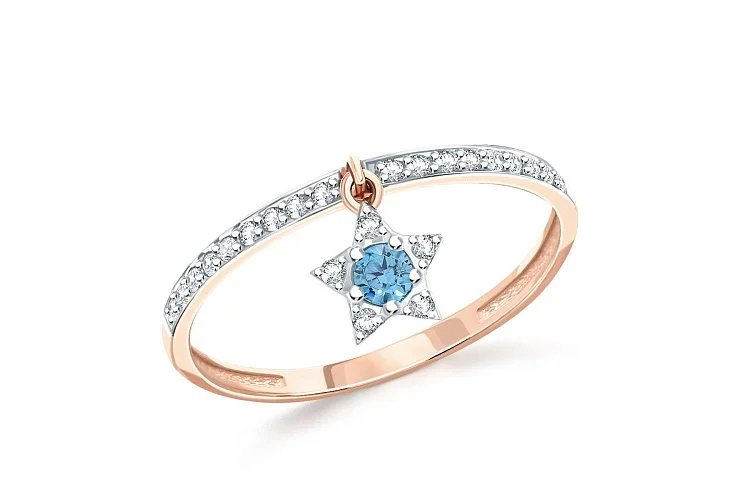 Кольцо Звезда из красного золота с 24 фианитами