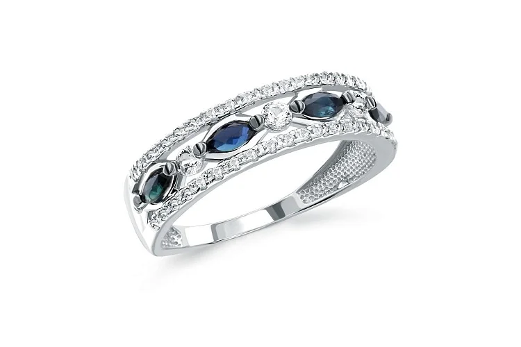 Кольцо из белого золота с 7 сапфирами и 38 бриллиантами