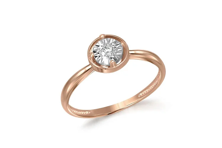 Кольцо Круг из красного золота с бриллиантом