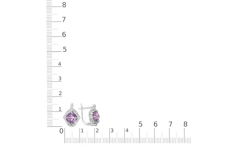 Серьги из белого золота с 2 аметистами и 52 фианитами