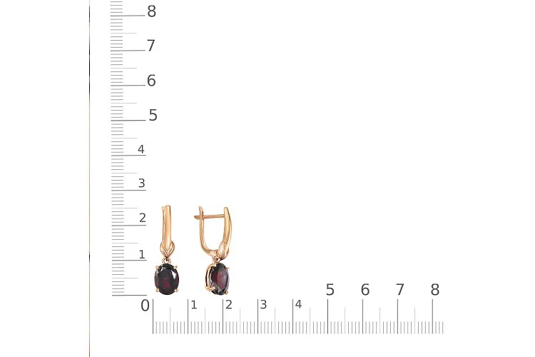 Серьги из красного золота с 2 гранатами