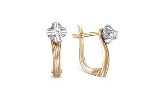 Серьги Цветы из красного золота с 2 фианитами