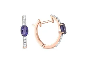 Серьги из красного золота с 2 иолитами и 16 фианитами