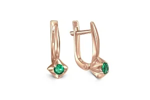 Серьги Цветы из красного золота с 2 изумрудами