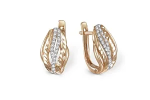 Серьги из красного золота с 38 фианитами