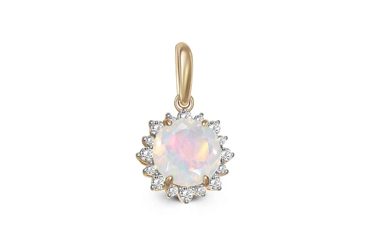 Подвеска Цветок из жёлтого золота с опалом и 16 фианитами