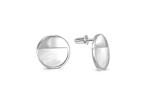 Серьги-пусеты Круги из белого золота с перламутром