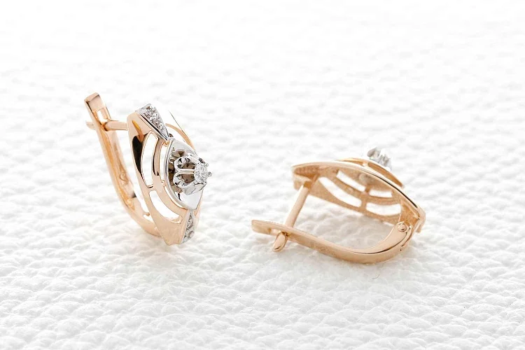 Серьги из красного золота с 10 бриллиантами