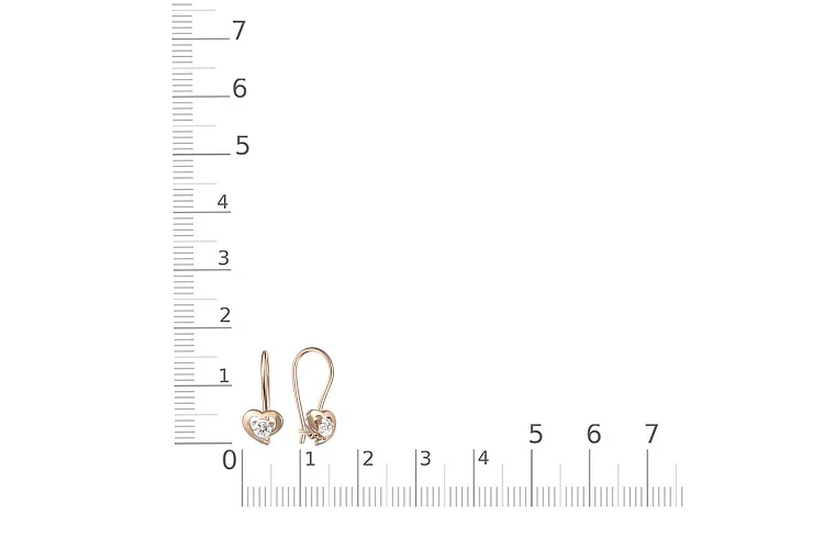 Детские серьги Сердца из красного золота с 2 фианитами
