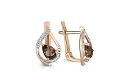 Серьги из красного золота с 2 раухтопазами и 14 фианитами