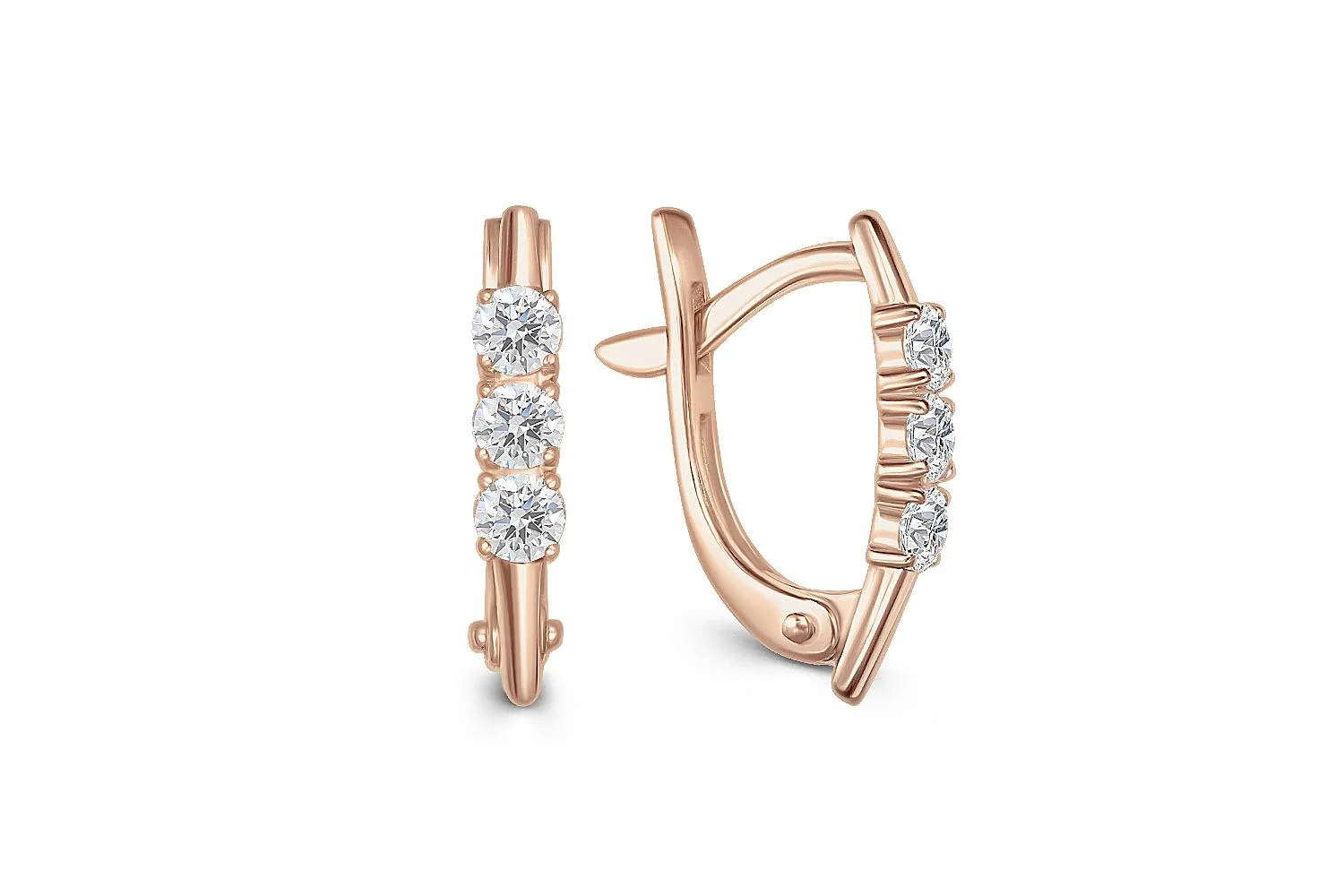 Серьги из красного золота с 6 фианитами