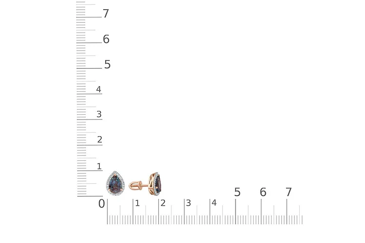 Серьги-пусеты из красного золота с 2 александритами и 46 фианитами