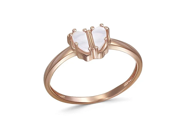 Детское кольцо Бабочка из красного золота с перламутром