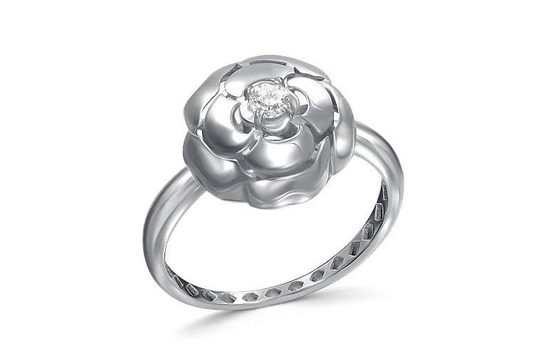 Кольцо Цветок из белого золота с фианитом