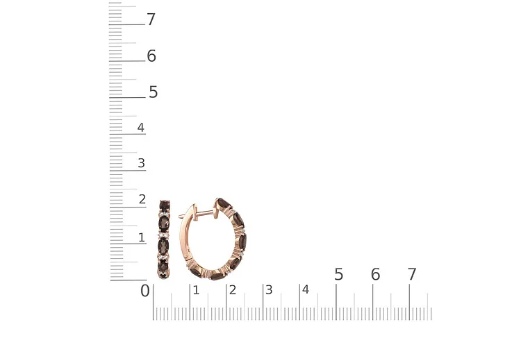 Серьги из красного золота с 12 раухтопазами и 24 фианитами