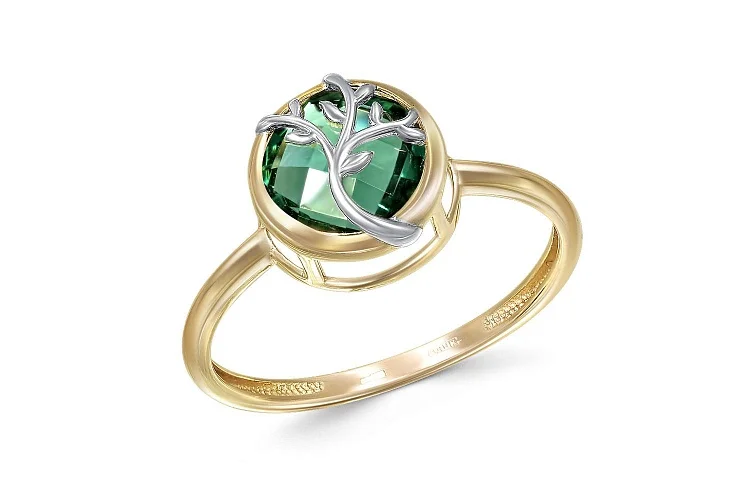 Кольцо Веточка из жёлтого золота с кварцем