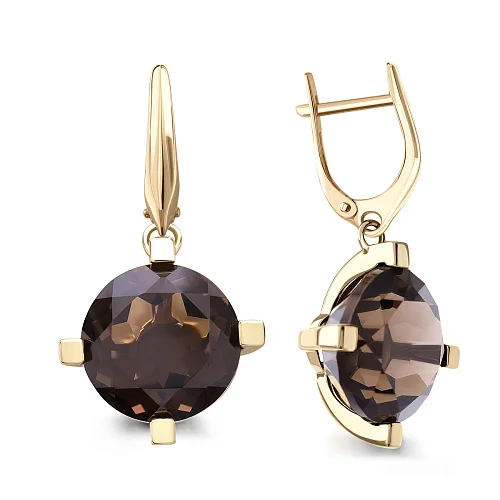 Серьги из жёлтого золота с 2 раухтопазами