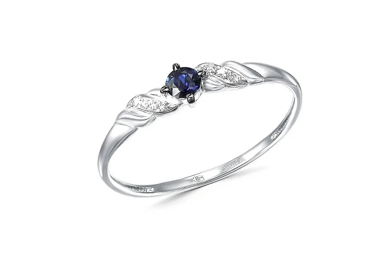 Кольцо из белого золота с сапфиром и 6 бриллиантами