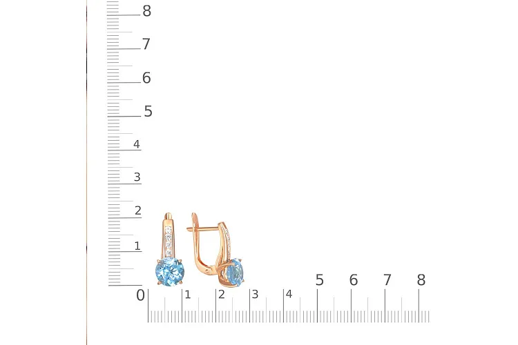 Серьги из красного золота с 2 топазами swiss и 8 фианитами