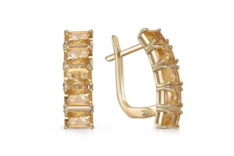 Серьги из жёлтого золота с 10 цитринами