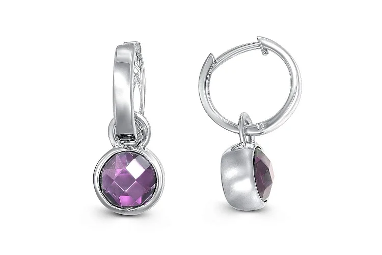 Серьги-трансформеры из белого золота с 2 аметистами