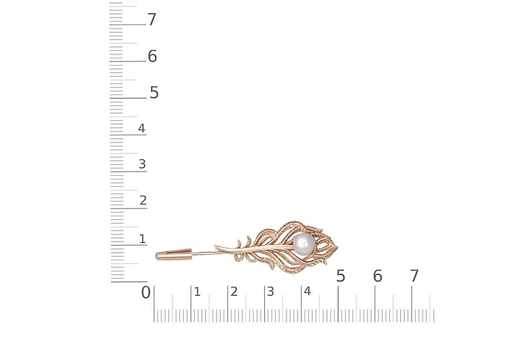 Брошь Перо из красного золота с жемчугом