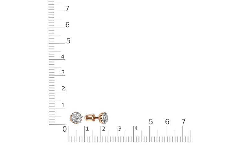 Серьги-пусеты Малинки из красного золота с 14 бриллиантами