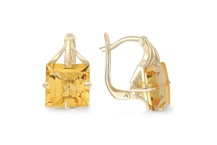 Серьги из жёлтого золота с 2 цитринами