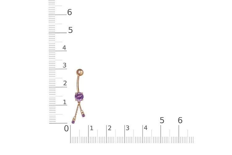 Пирсинг из красного золота с 3 аметистами