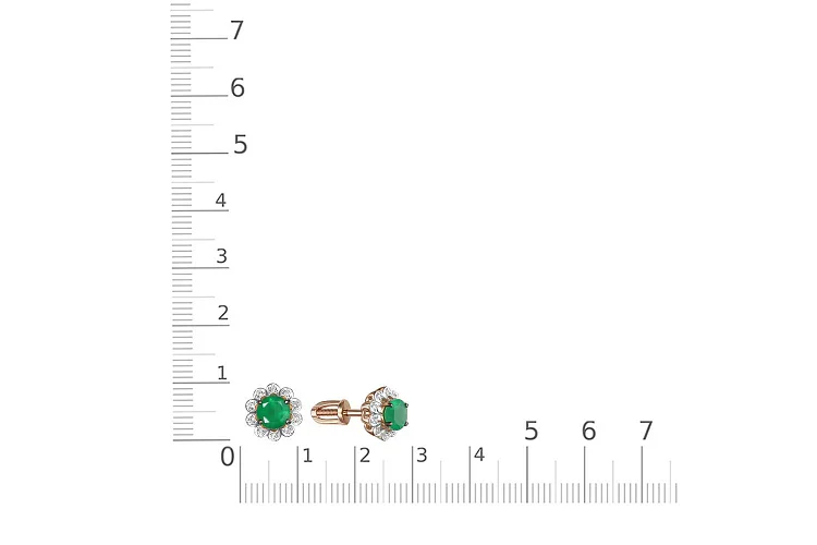 Серьги-пусеты Цветы из красного золота с 2 агатами и 20 фианитами