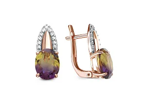 Серьги из красного золота с 2 кварцами и 22 фианитами