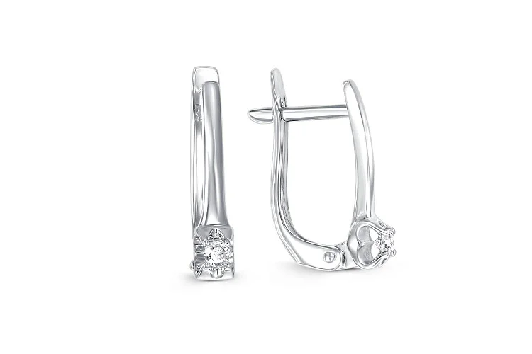 Серьги из белого золота с 2 фианитами