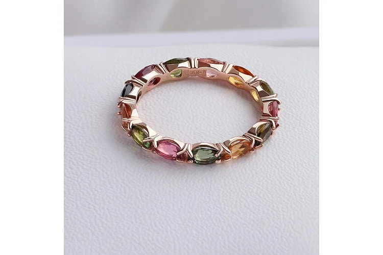 Кольцо Дорожка из красного золота с 12 турмалинами