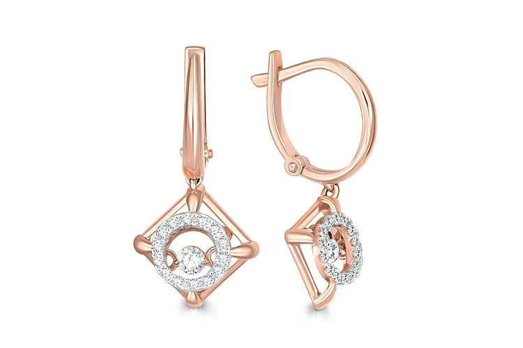 Серьги Квадраты из красного золота с 30 фианитами