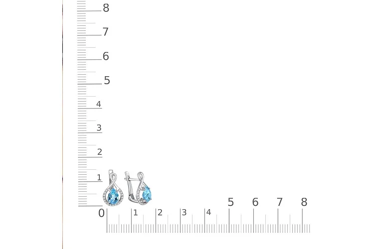 Серьги из белого золота с 2 топазами swiss и 34 фианитами