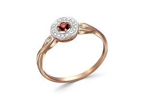 Кольцо из красного золота с гранатом и 18 фианитами