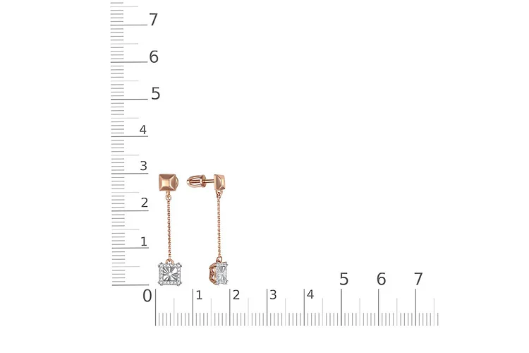 Серьги-пусеты Квадраты из красного золота с 42 бриллиантами