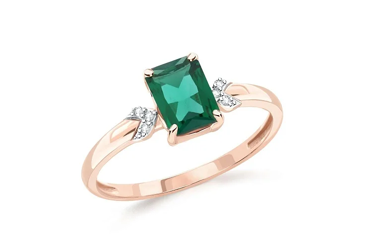 Кольцо из красного золота с изумрудом и 6 бриллиантами