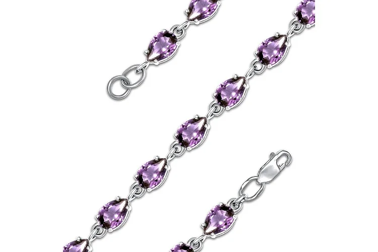 Браслет Дорожка из белого золота с 17 аметистами