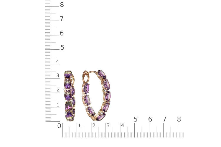 Серьги из красного золота с 16 кварцами и 8 фианитами