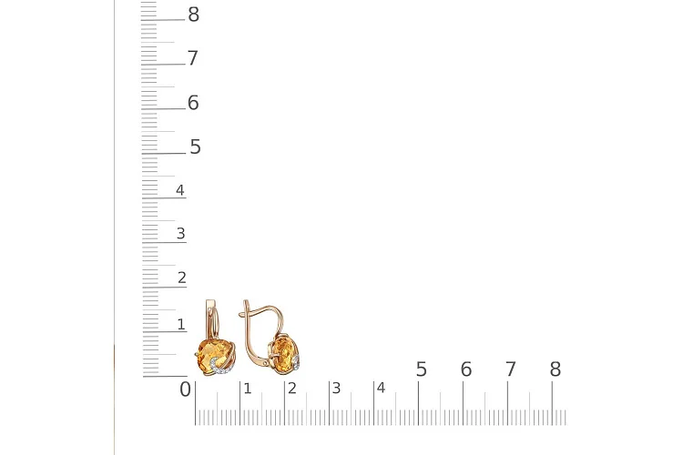 Серьги из красного золота с 2 цитринами и 10 фианитами