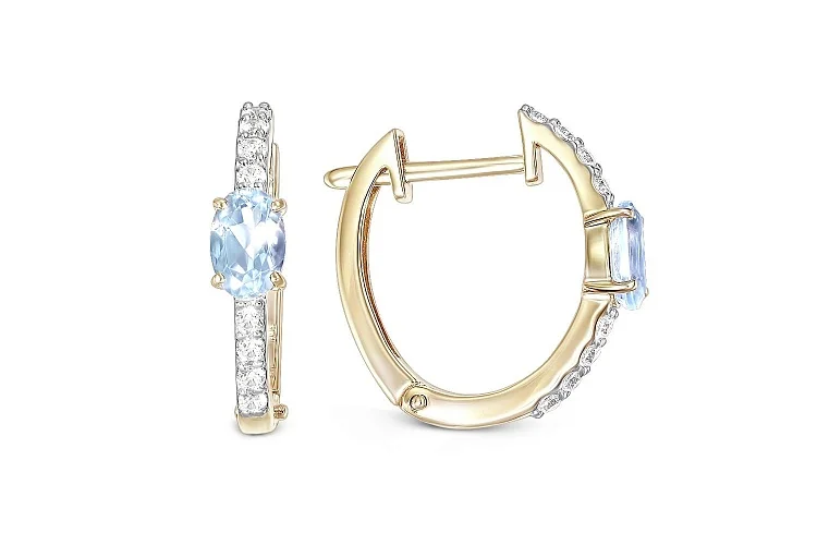 Серьги из жёлтого золота с 2 топазами sky и 16 фианитами
