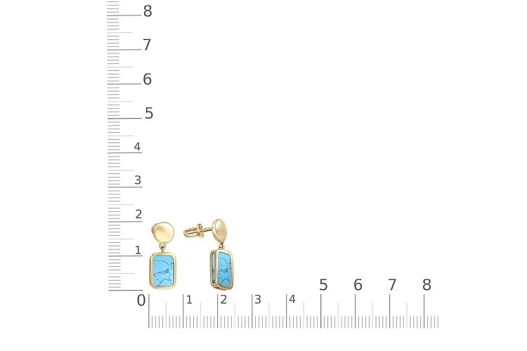 Серьги-пусеты Прямоугольники из жёлтого золота с бирюзой