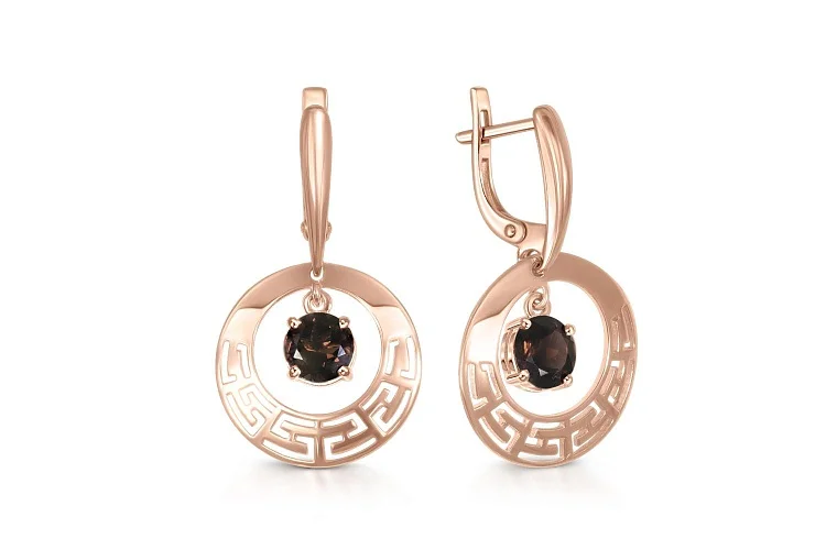 Серьги из красного золота с 2 раухтопазами
