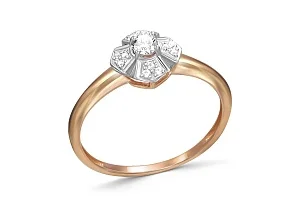 Кольцо Цветок из красного золота с 13 фианитами