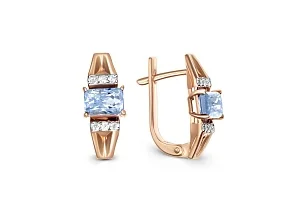 Серьги из красного золота с 2 топазами sky и 12 фианитами
